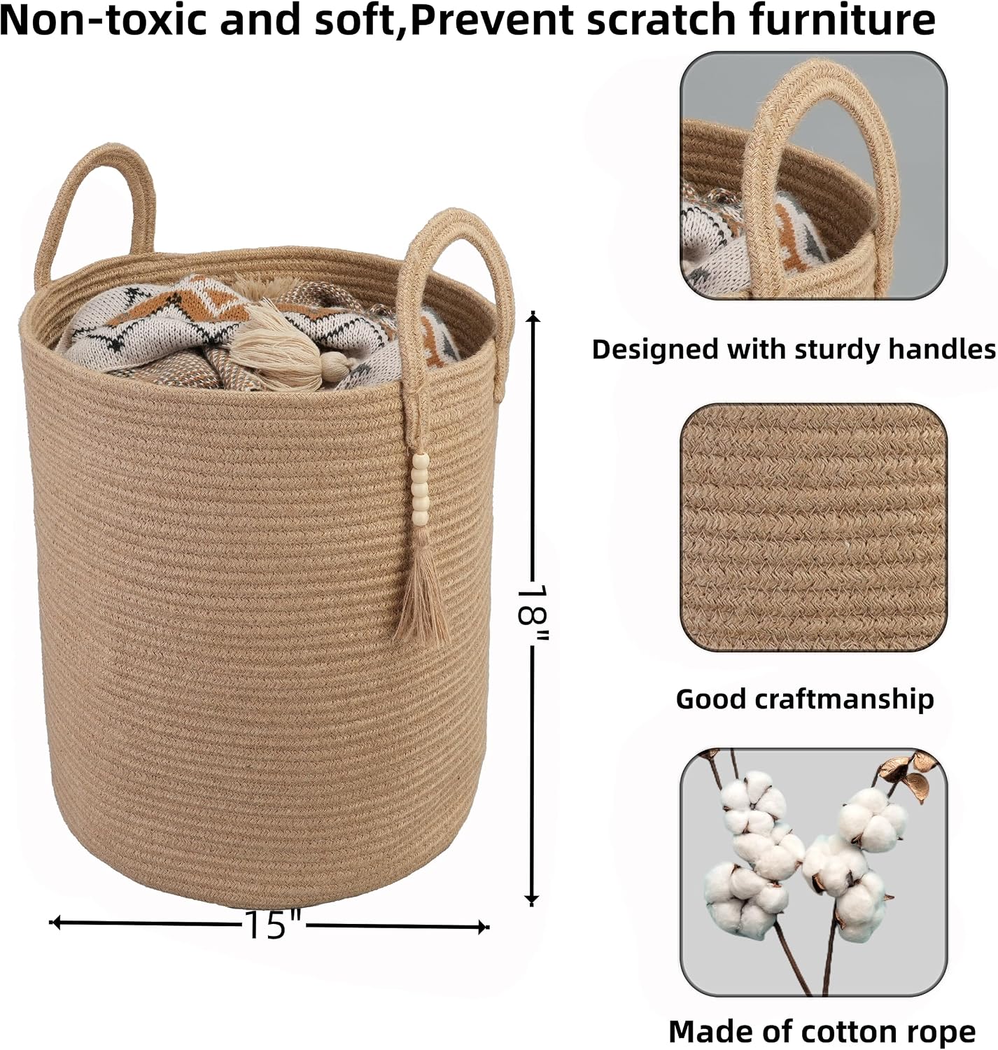 XUANGUO Rope Laundry Basket Laundry Hamper for Clothes Jute