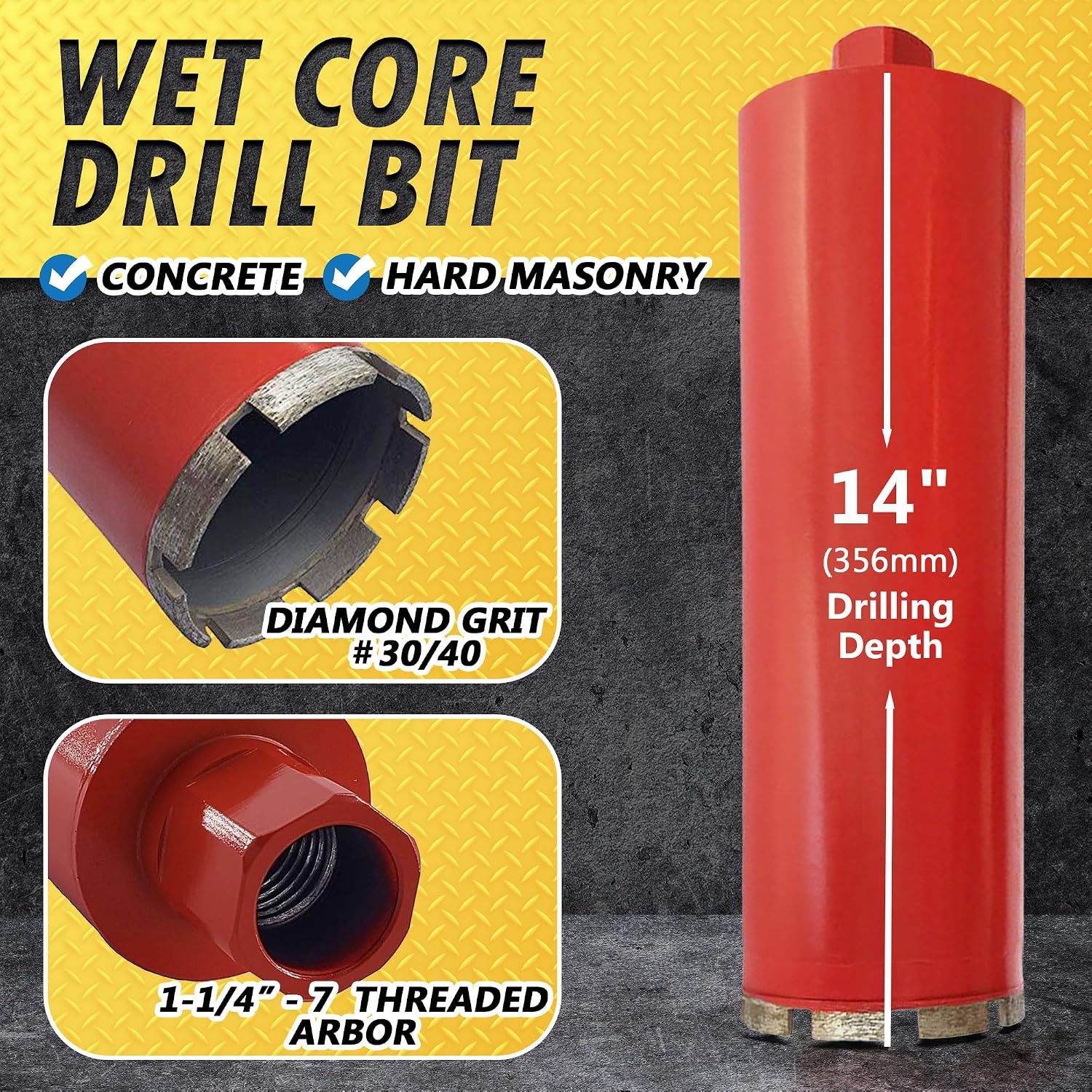 4" Wet Diamond Core Bit for Concrete & Masonry, 1-1/4"-7 Arbor
