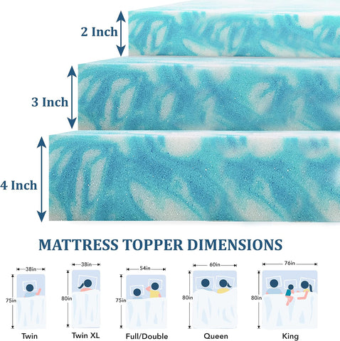 EGO 2 Inch Twin Mattress Topper Gel Memory Foam for Pressure Relief