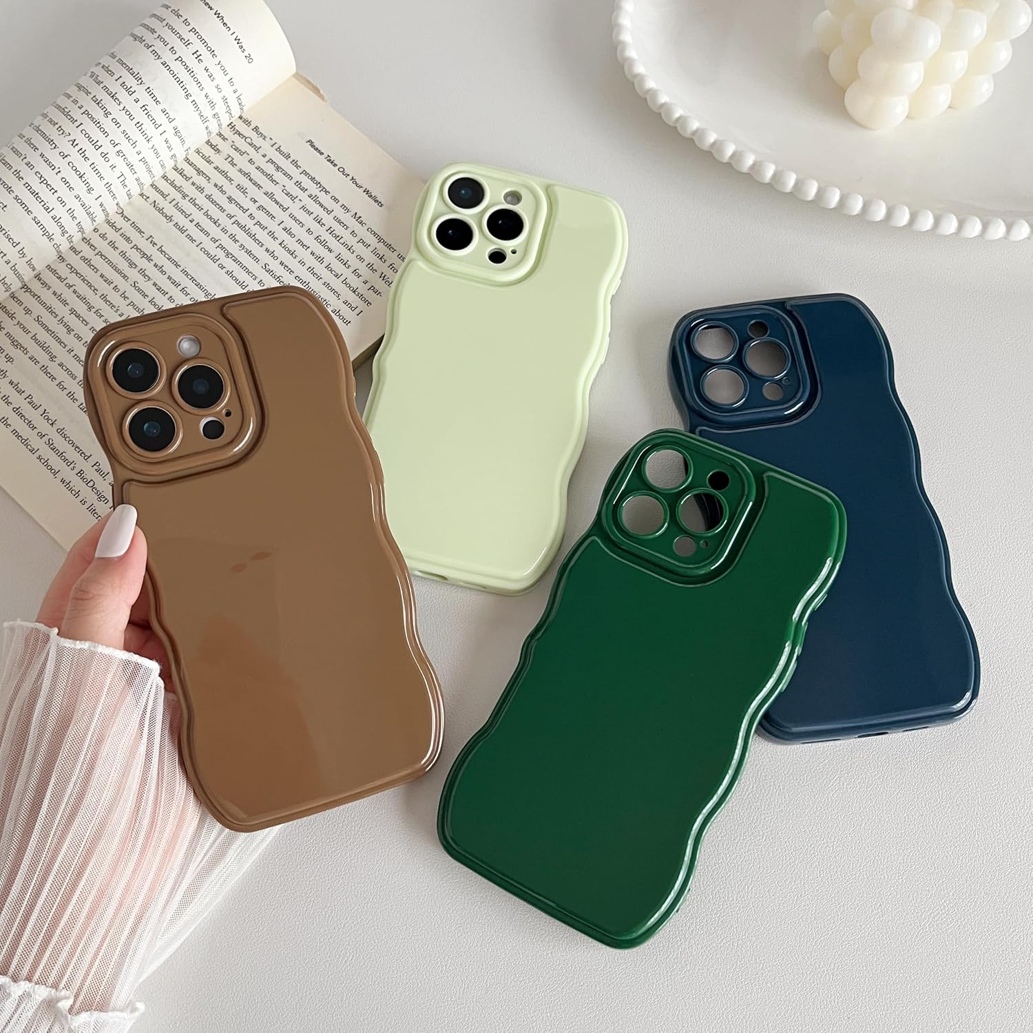 FABSPARK for iPhone 16 Pro Max Case, Soft Wave Wavy Frame,Light Green