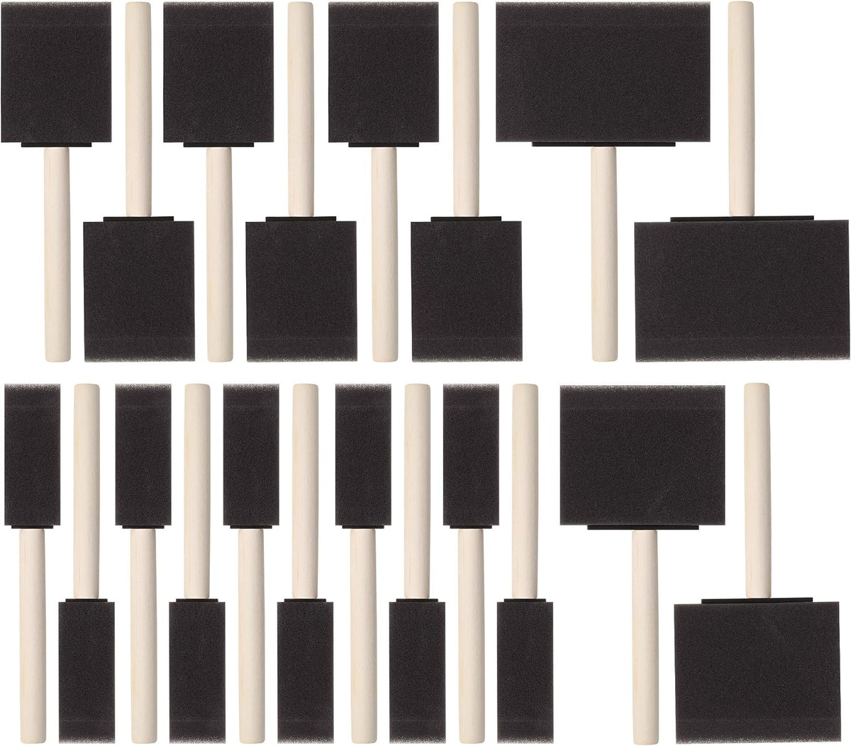 Bates- Foam Paint Brushes, 1”, 2”, 3" & 4”, 20 Pack, Wooden Handle