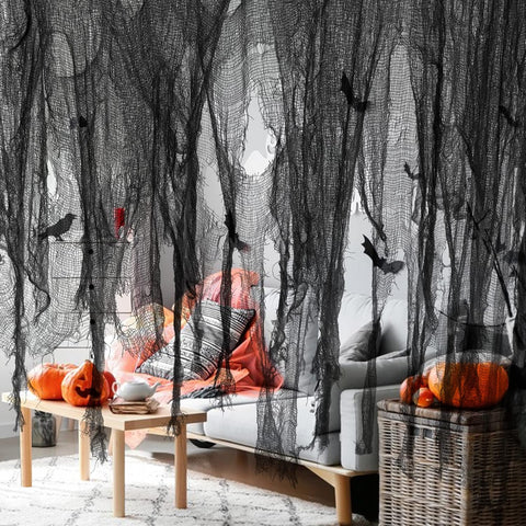 500"x39" Halloween Black Creepy Cloth, Halloween Scary Spooky Fabric Cloth