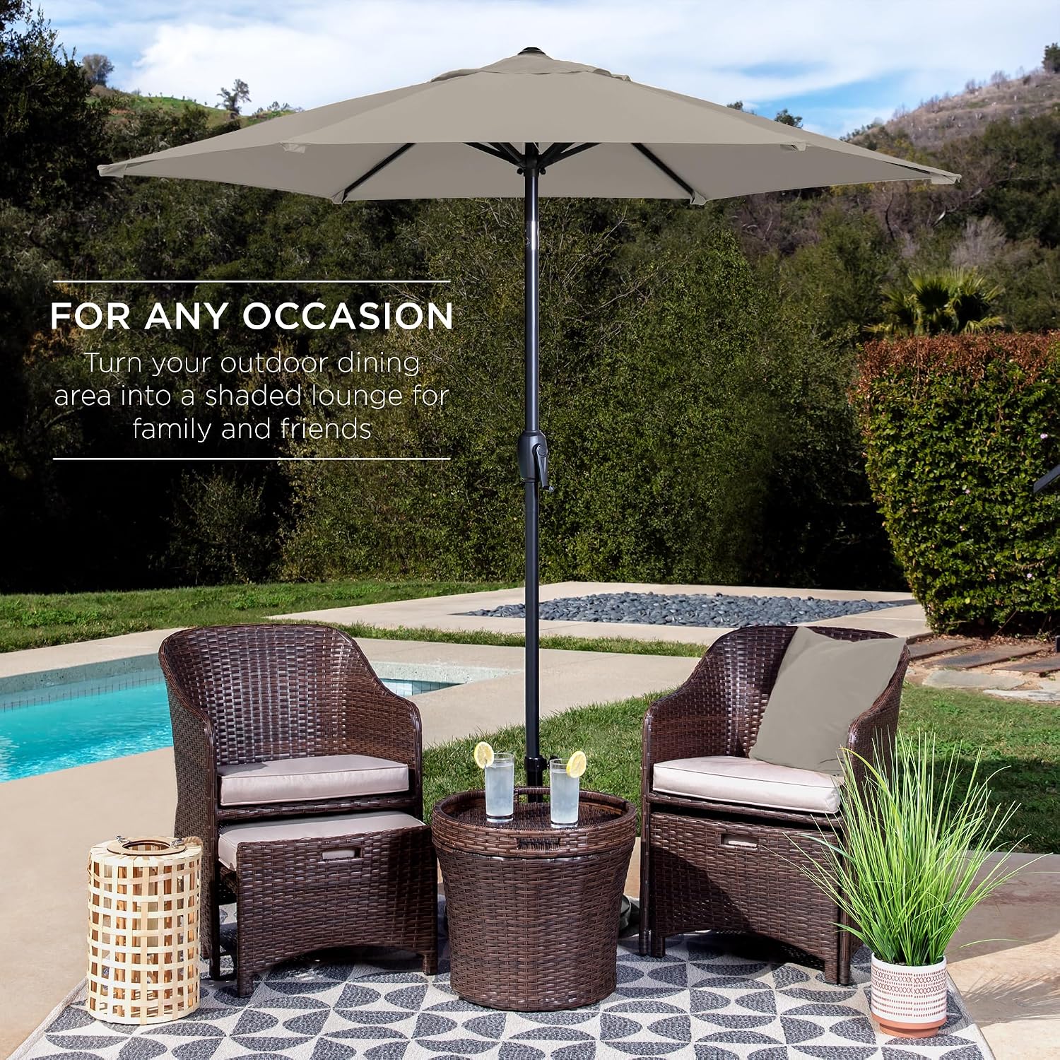 Best Choice Products 7.5ft Heavy-Duty Round Outdoor Market Table Patio Umbrella w/Steel Pole, Push Button Tilt, Easy Crank Lift - Beige