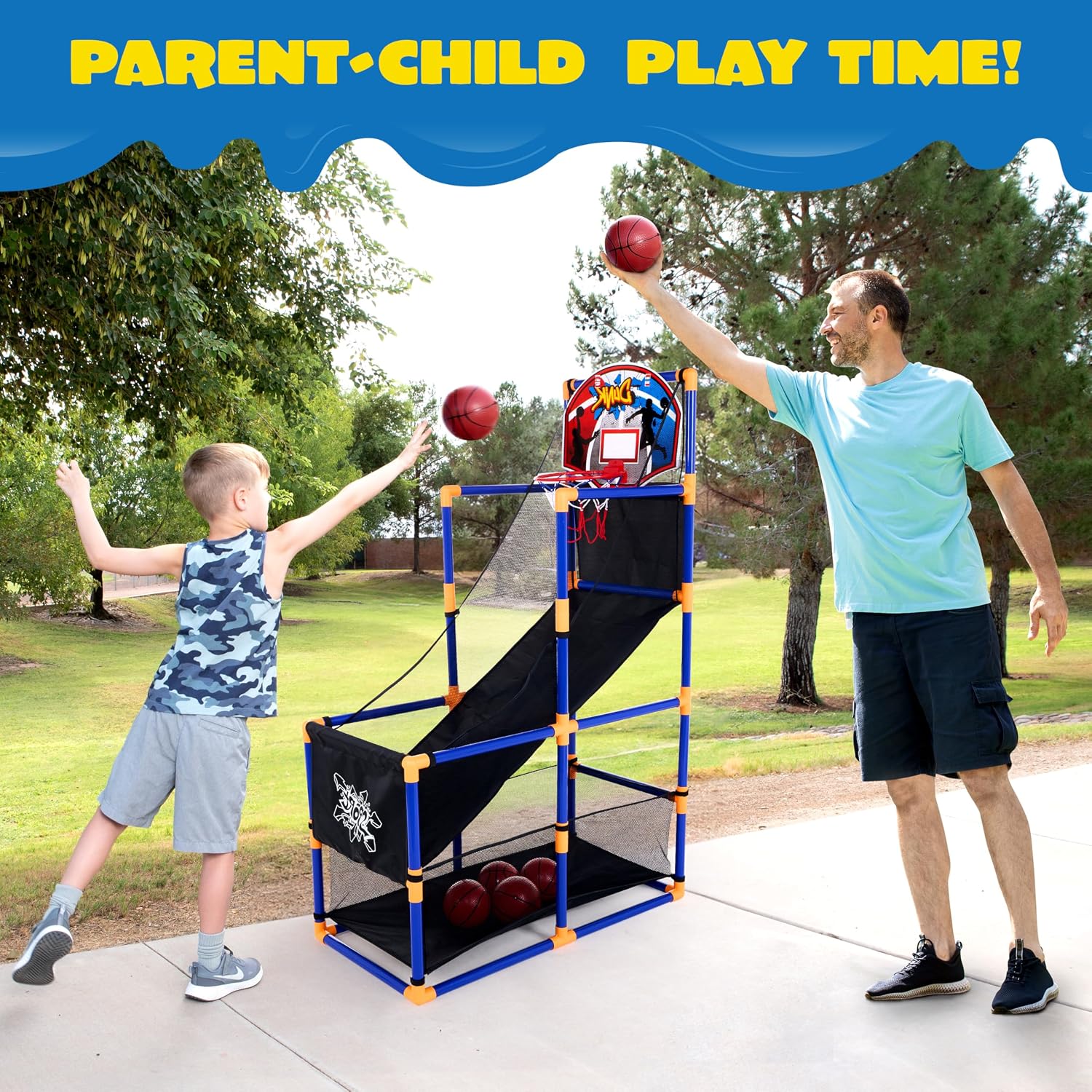 JOYIN Arcade Basketball Game Set with 4 Balls and Hoop for Kids 3+ Years Old Indoor Outdoor Sport Play - Easy Set Up - Air Pump Included - Ideal for Competition
