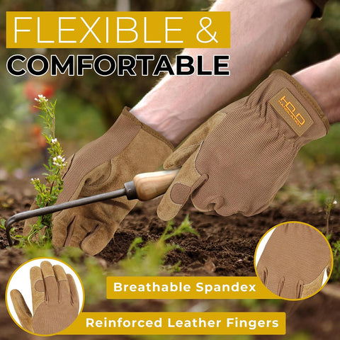 HANDLANDY Leather Gardening Gloves, Leather Work Gloves for Men Women