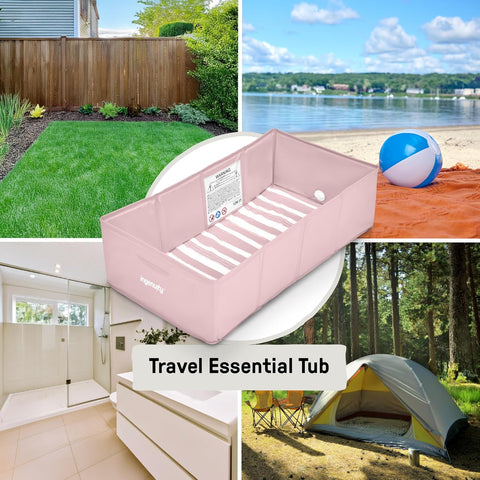 Ingenuity Tuckaway Toddler Folding Tub, Converts Shower to Tub, Folds to Store, Easy to Clean, No Assembly Required, Portable Baby Bathtub for Travel, 12M-5Y, Pink
