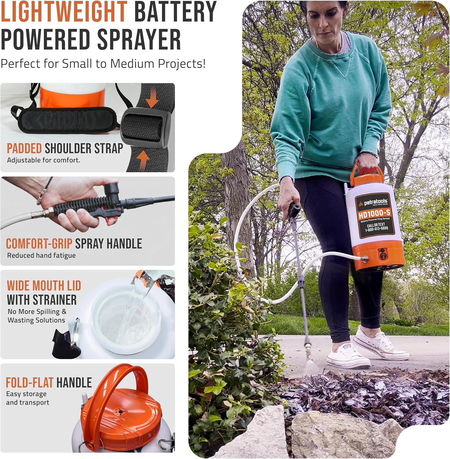 PetraTools Battery Powered Sprayer with 8 Nozzles, HD1000-S (1 Gal Pro Kit)