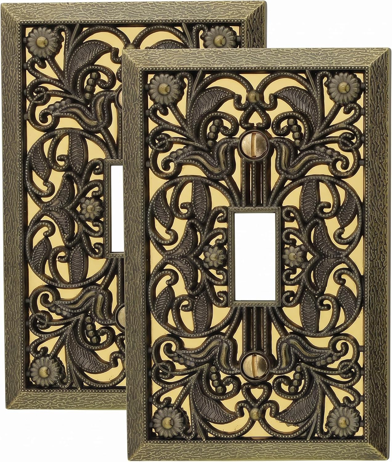 Amerelle 65DAB Filigree Wallplate, 1 Duplex, Antique Brass