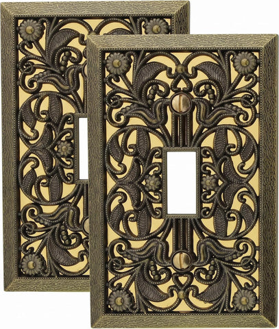 Amerelle 65DAB Filigree Wallplate, 1 Duplex, Antique Brass