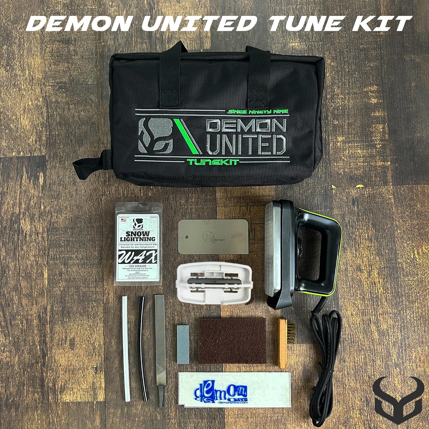 Demon Complete Basic Tune Kit with Wax- Everything Needed to do a Basic Tune for Your Skis and Snowboard * Made in USA Wax*
