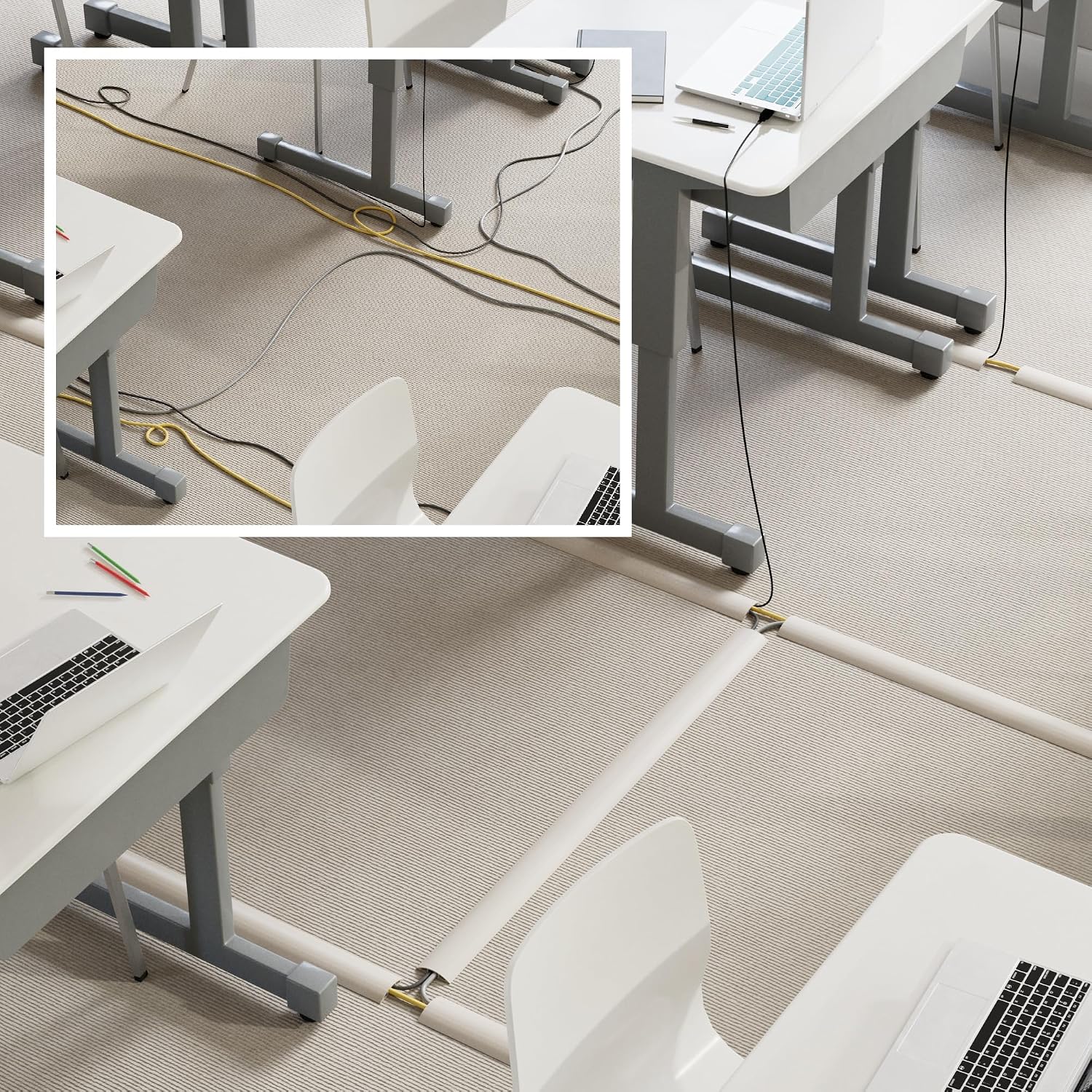 D-Line 6ft Floor Cord Cover, Cable Protector, Hide Extension Cords, Protect Cords, Prevent Cable Trips, Heavy Duty Cord Hider - Cable Cavity = 0.63" (W) x 0.31" (H) - Beige