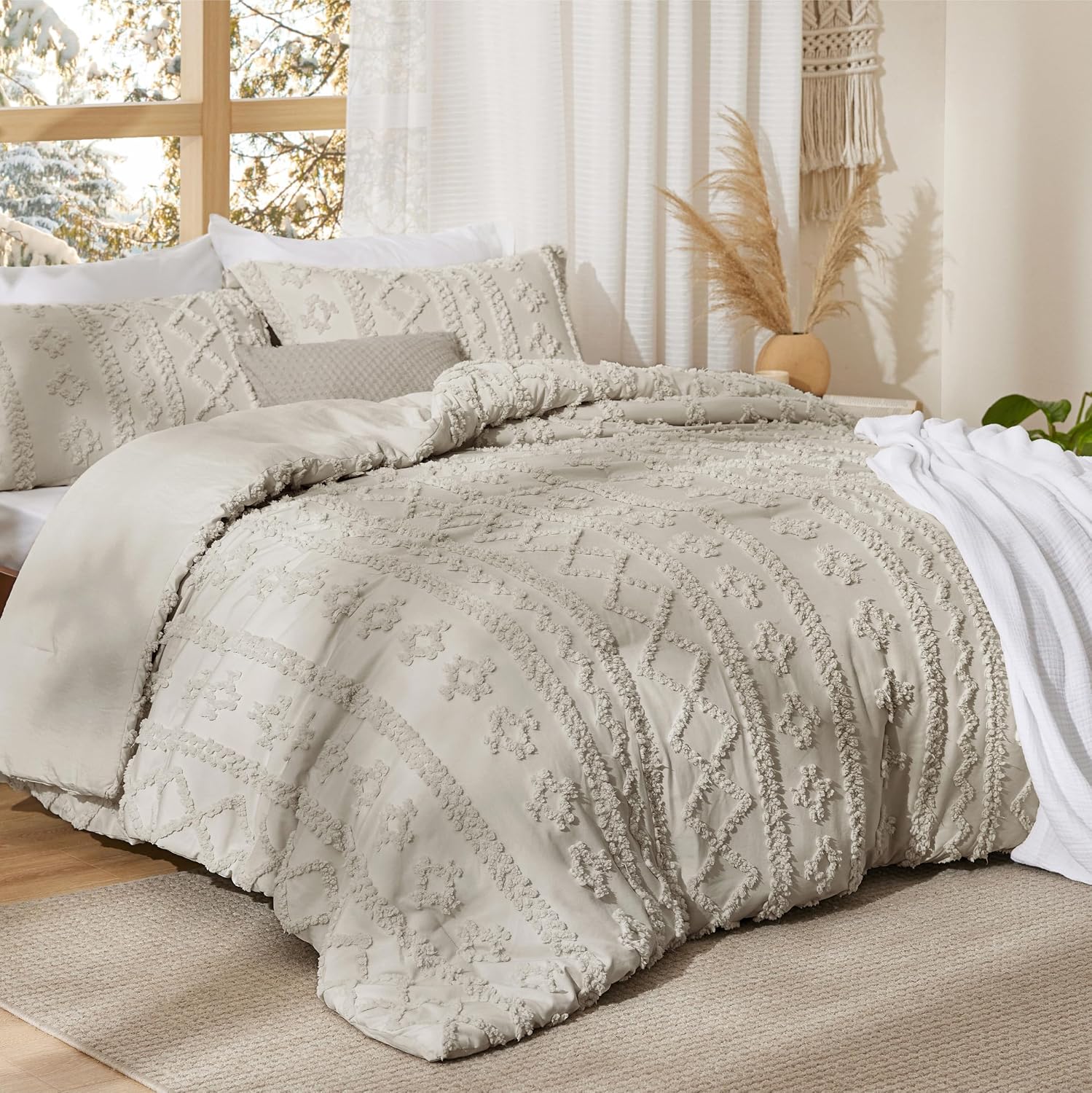 Bedsure Boho Comforter Set California King, Bedroom Decor Bedding Set Linen