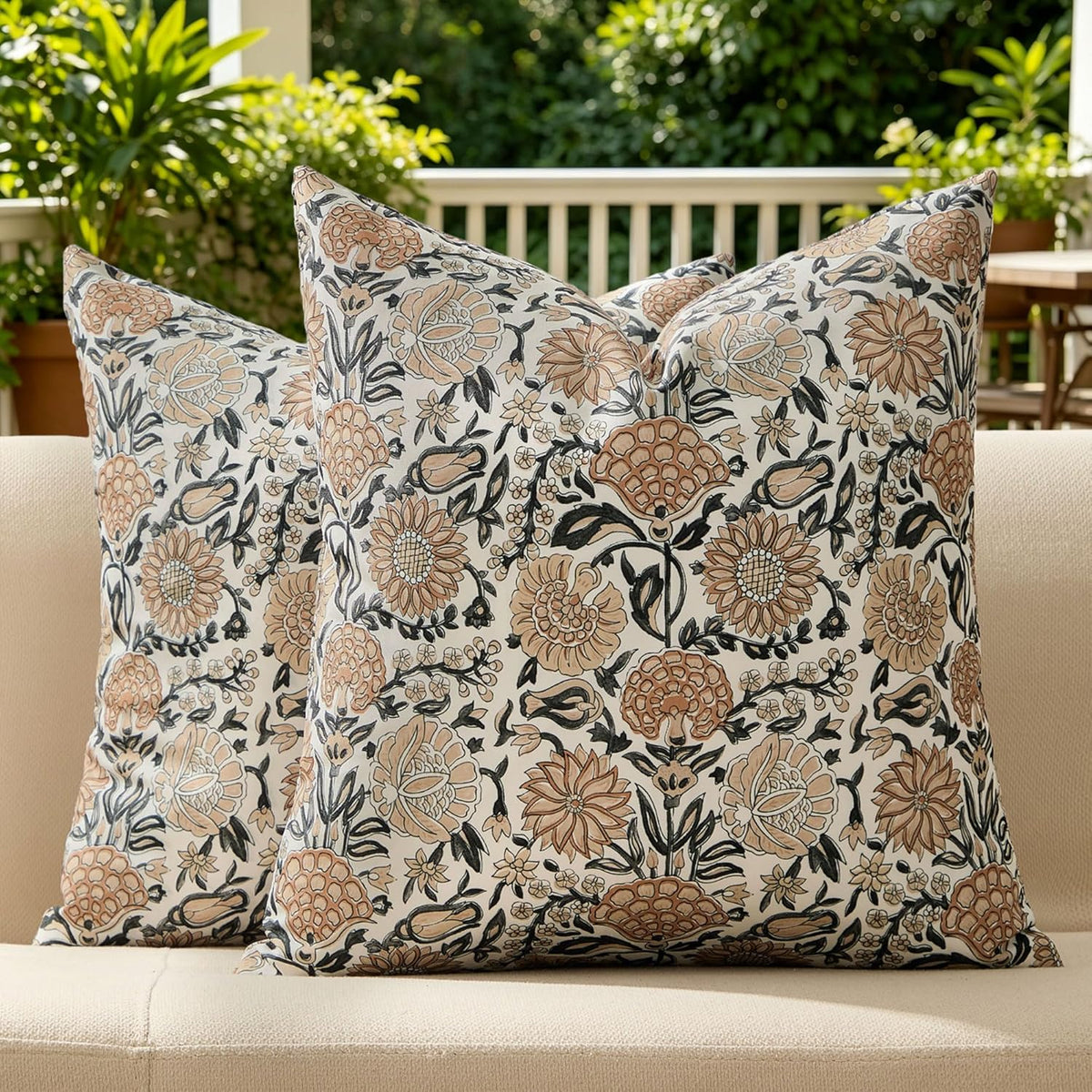 Allorry Outdoor Waterproof Pillow Covers 18x18 Brown Floral Outdoor Decor
