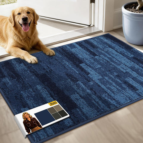 JSEI Dirt Trapper Door Mat 24"x36", Non-Slip Doormat, Blue