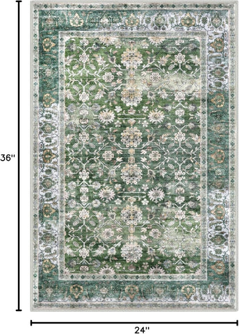 KUTA Vintage Floral Green Entryway Rug 2x3, Kitchen Rugs Washable