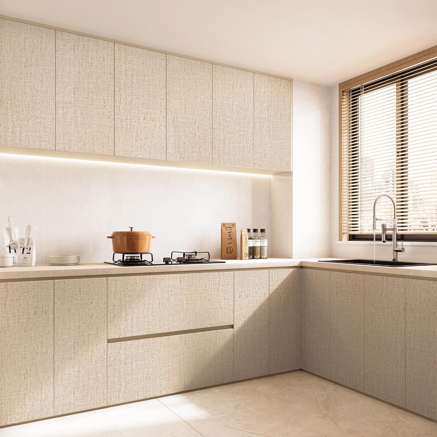 Beige Grasscloth Peel and Stick Wallpaper Textured 15.7in x 787.4in