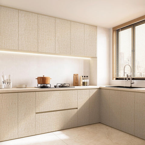 Beige Grasscloth Peel and Stick Wallpaper Textured 15.7in x 787.4in