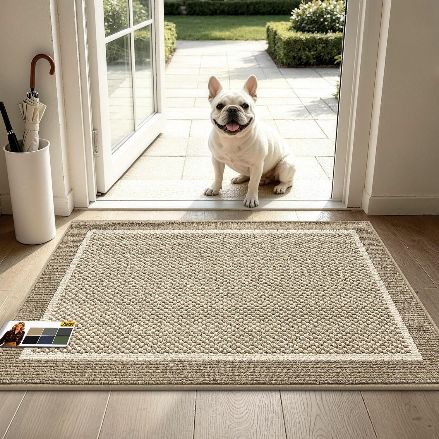 JSEI Dirt Trapper Door Mat 24"x36", Non-Slip Doormat,Beige