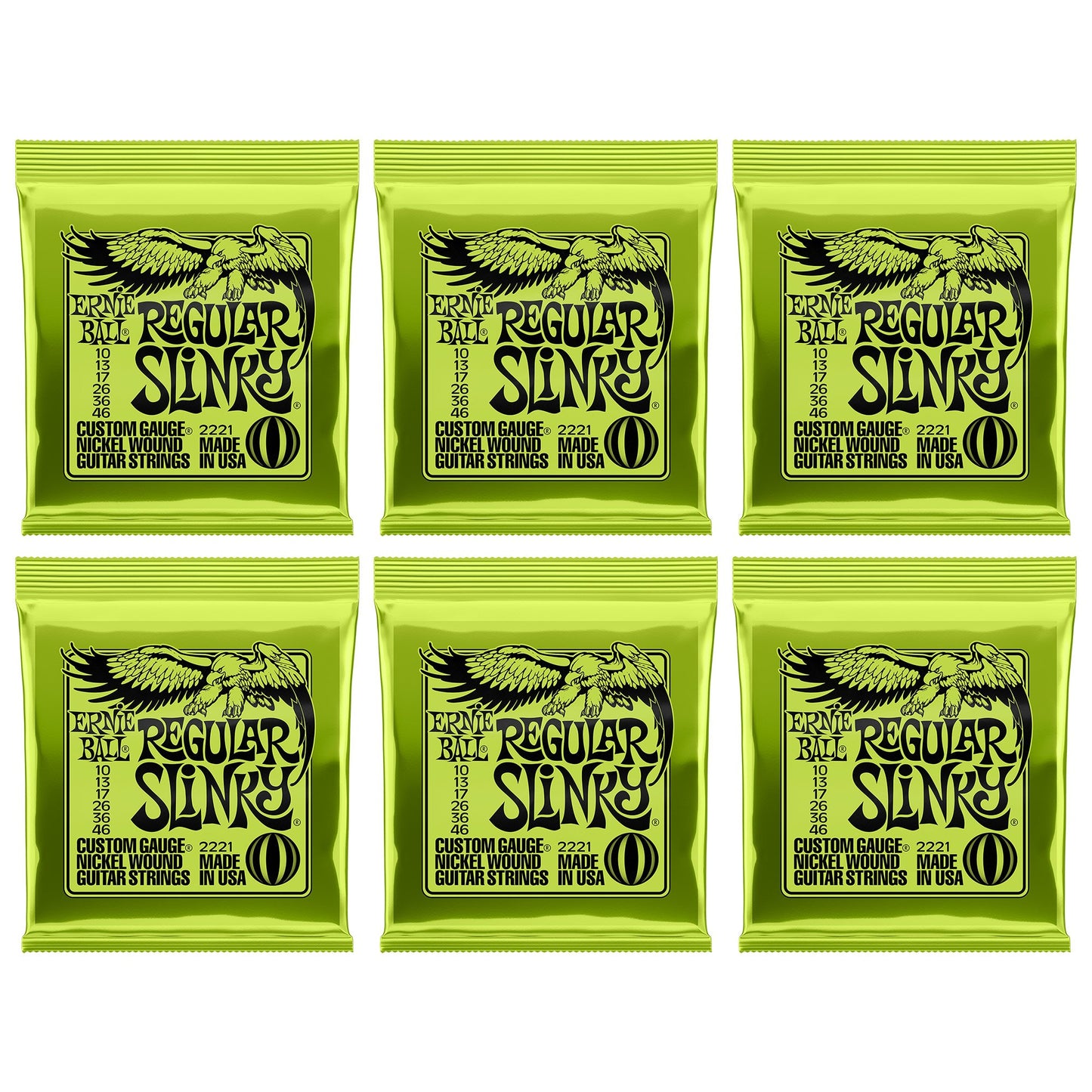 Ernie Ball Regular Slinky Nickel Wound Electric Guitar Strings 6 Pack - 10-46 Gauge