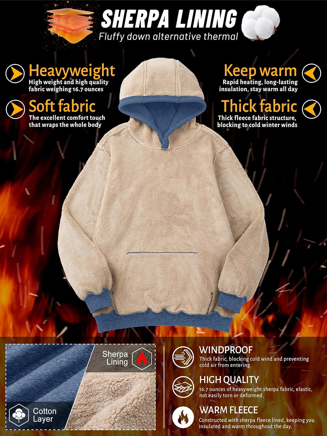 TACVASEN Men's Sherpa Lined Hoodies Winter Warm Fleece Hooded Sweatshirts