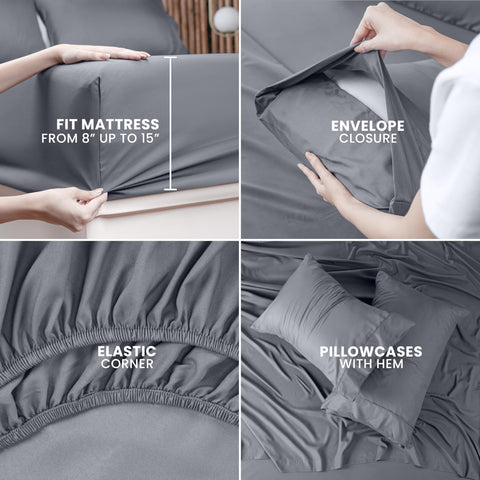 Utopia Bedding Full Bed Sheets Set - 4 Piece Bedding - Brushed Microfiber - Shrinkage and Fade Resistant - Easy Care (Full, Grey)