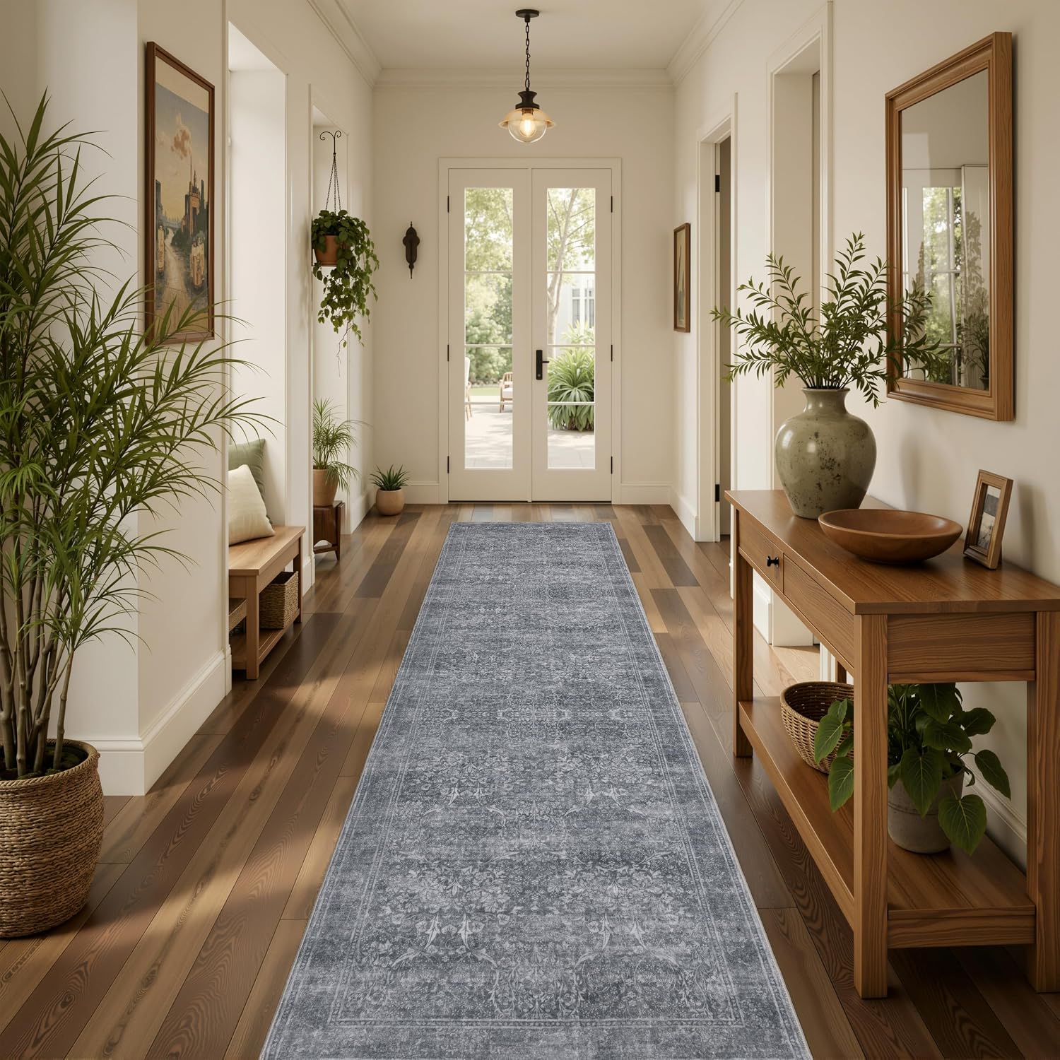 JOLLYVOGUE Runner Rug, 2x8 Washable Vintage Floral Rug, Grey