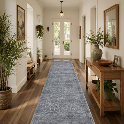 JOLLYVOGUE Runner Rug, 2x8 Washable Vintage Floral Rug, Grey