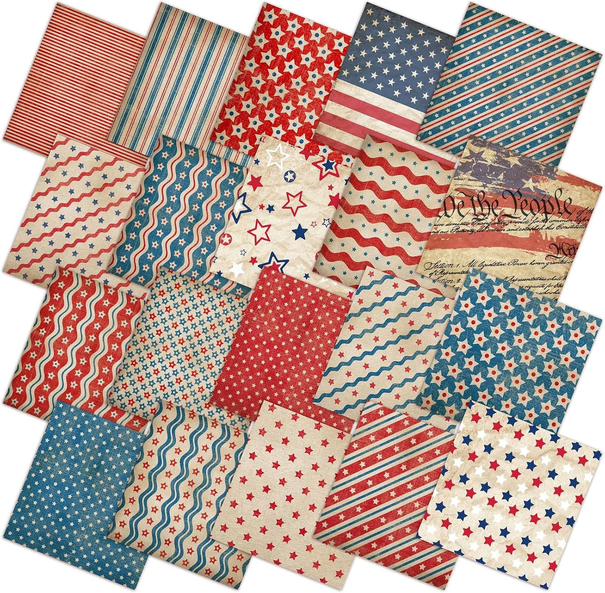 Ganeen 60 Pcs 10 x 10 Inch Vintage Red White Blue Quilting Fabric Squares