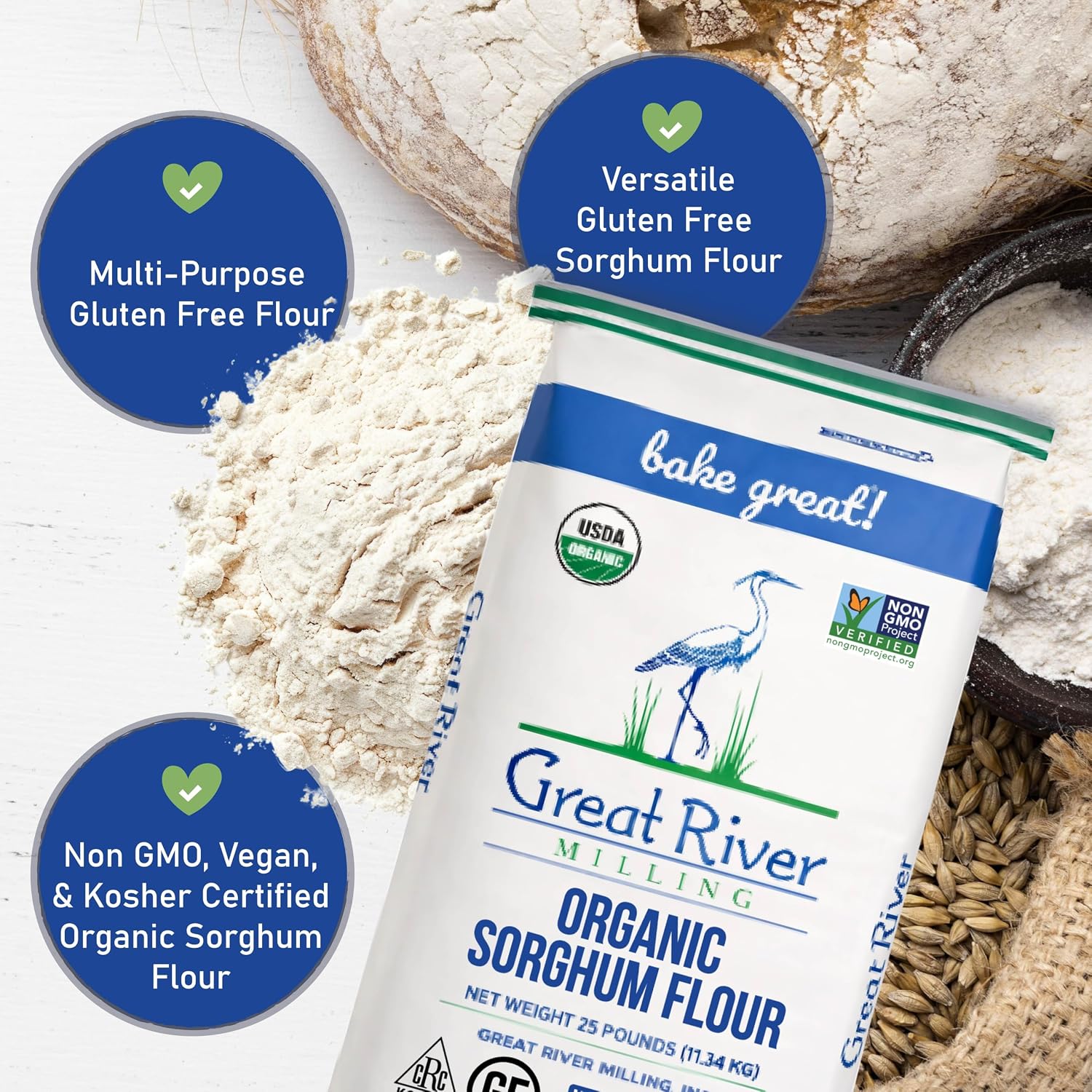 Great River Milling Organic Sorghum Flour, Gluten Free, 25 lb