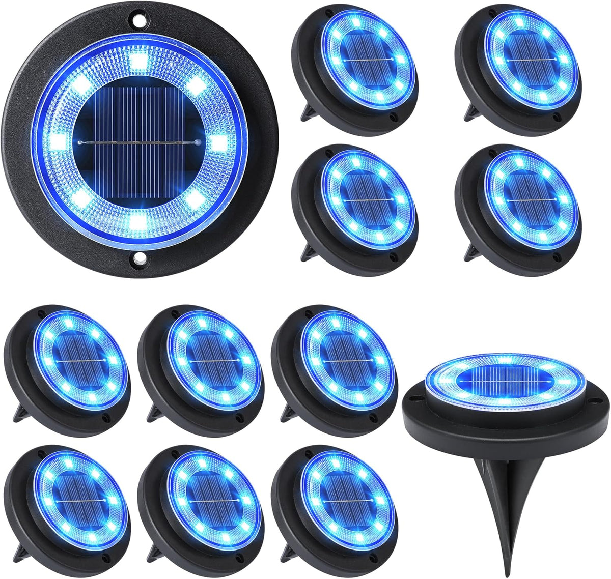 Flacchi Solar Lights Outdoor Waterproof，Blue 12 Pack 2-in-1 Ground Lights