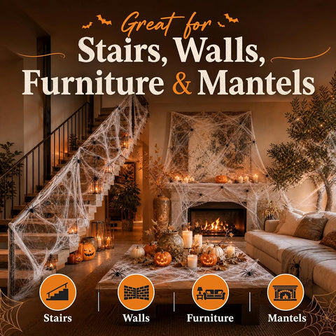 Land Guard 500 sqft Spider Web, Bonus with 25 Artificial Spiders, Fabric Spider Webbing, Cobweb Halloween Decor for Indoor and Outdoor Party Supplies