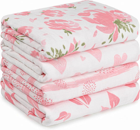 GLLQUEN BABY Muslin Swaddle Blankets 4Pk Receiving Blanket Large 35" x 40"