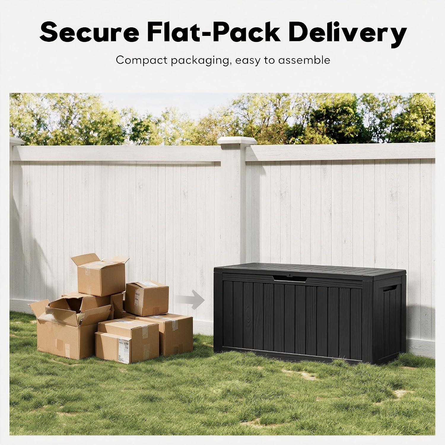 90 Gal Deck Box,Waterproof Resin Outdoor Storage Gas Lift,Lockable Black