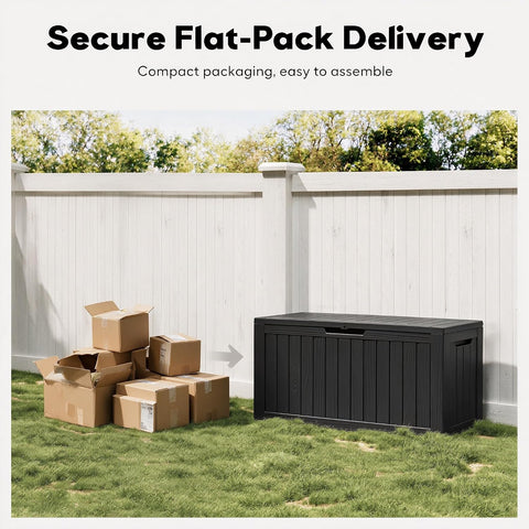 90 Gal Deck Box,Waterproof Resin Outdoor Storage Gas Lift,Lockable Black