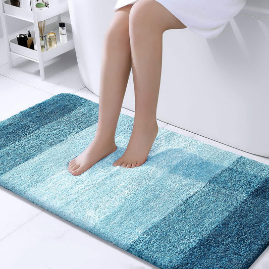 OLANLY Bathroom Rug Mat 44x24, Extra Soft and Absorbent Microfiber Bath Rugs, Non-Slip Plush Shaggy Bath Carpet, Machine Wash Dry, Bath Mats for Bathroom Floor, Tub and Shower, Peacock Blue