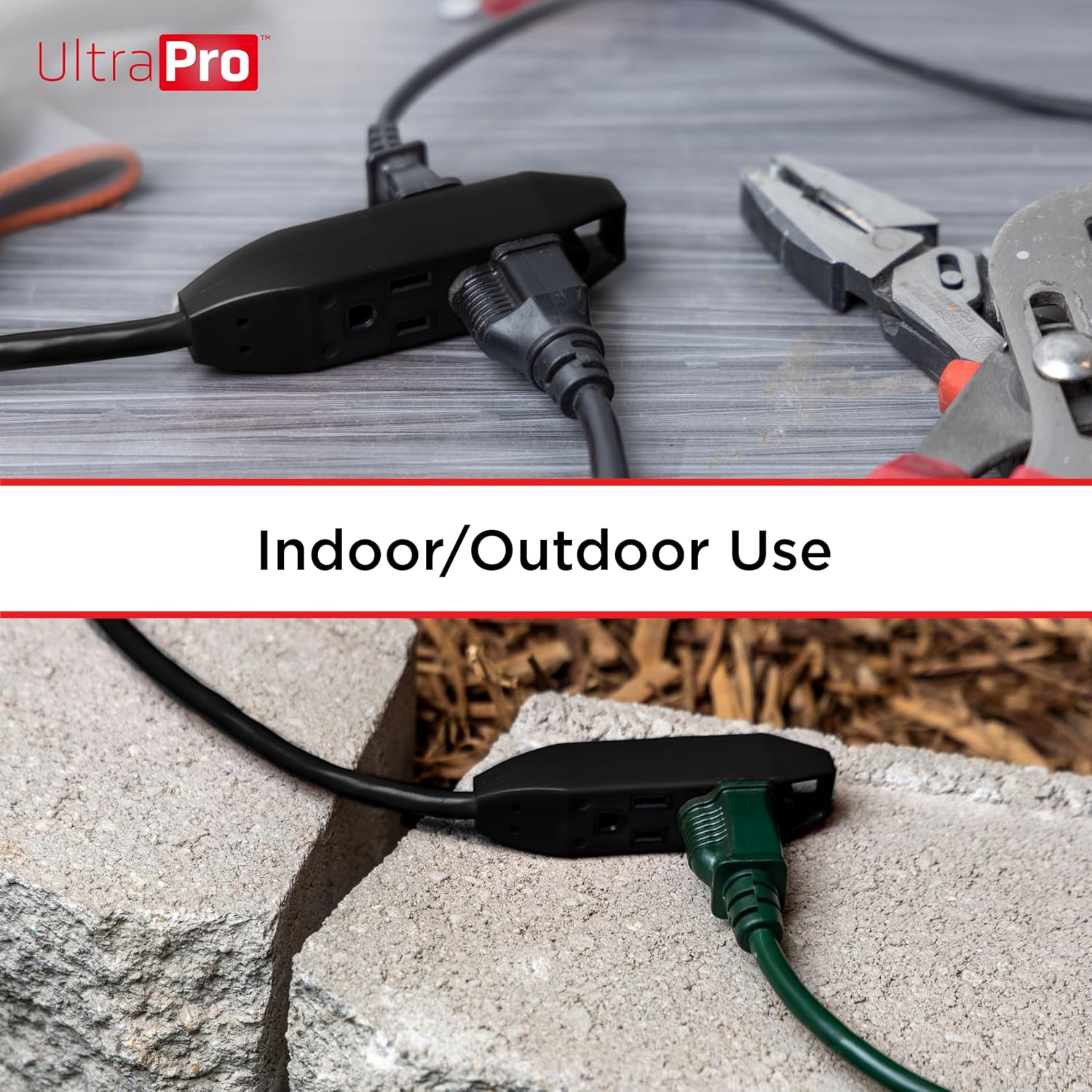 UltraPro 25 Ft Outdoor Extension Cord, 3 Outlet Power Strip