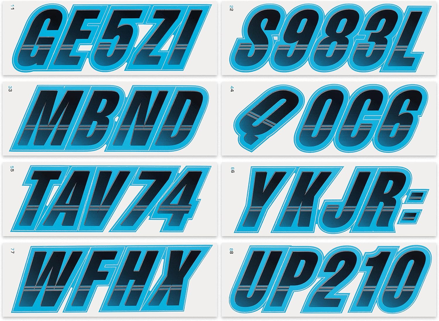 STIFFIE Techtron Black/Sky Blue 3" Boat & PWC Registration Decals • Numbers Letters Stickers