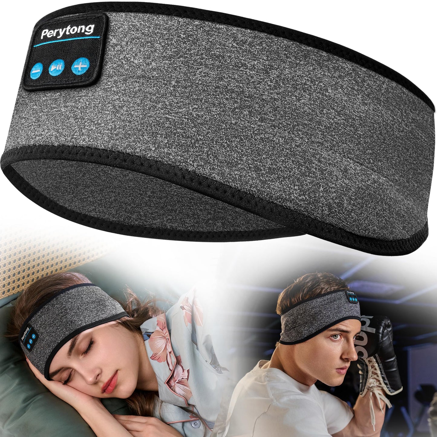 Perytong Bluetooth Sleep Headphones Headband with HD Speakers - Noise Cancelling, For Side Sleepers, Workout, Jogging, Yoga