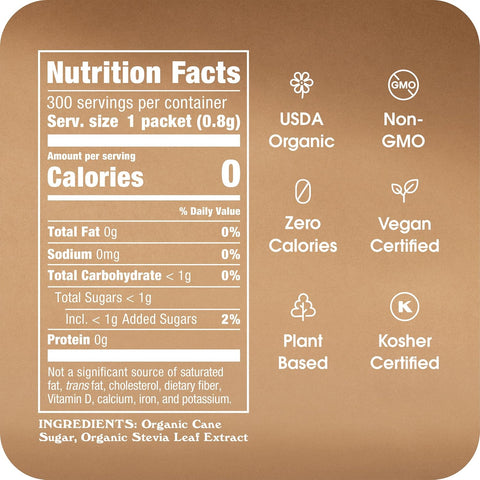 Stevia In The Raw, Organic Stevia Sweetener Packets, 300 Ct Box, 2 Pack | Zero Calorie Stevia Sugar Substitute Packets, No Erythritol or Artificial Flavors, USDA Organic, Non-GMO Project Verified