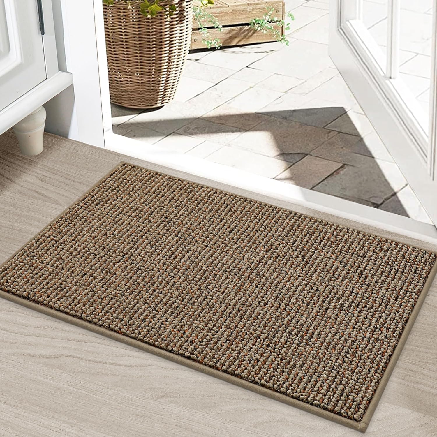 BEQHAUSE Dirt Trapper Door Mat 20" x 32", Non-Slip Washable Doormats, Beige