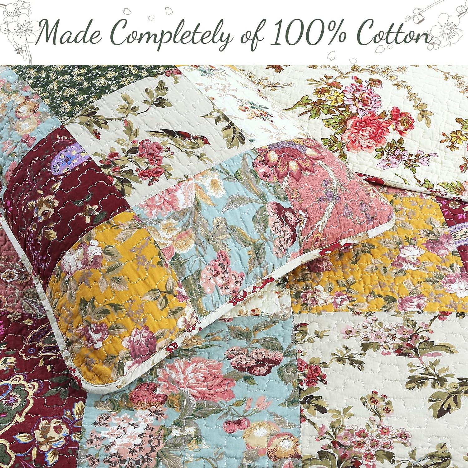 Cozy Line Home Fashions 100% Cotton Luxury Floral Paisley Burgundy Red Patchwork Reversible Quilt Bedding Set, Coverlet, Bedspread (Antique Chic, Queen - 3 Piece)