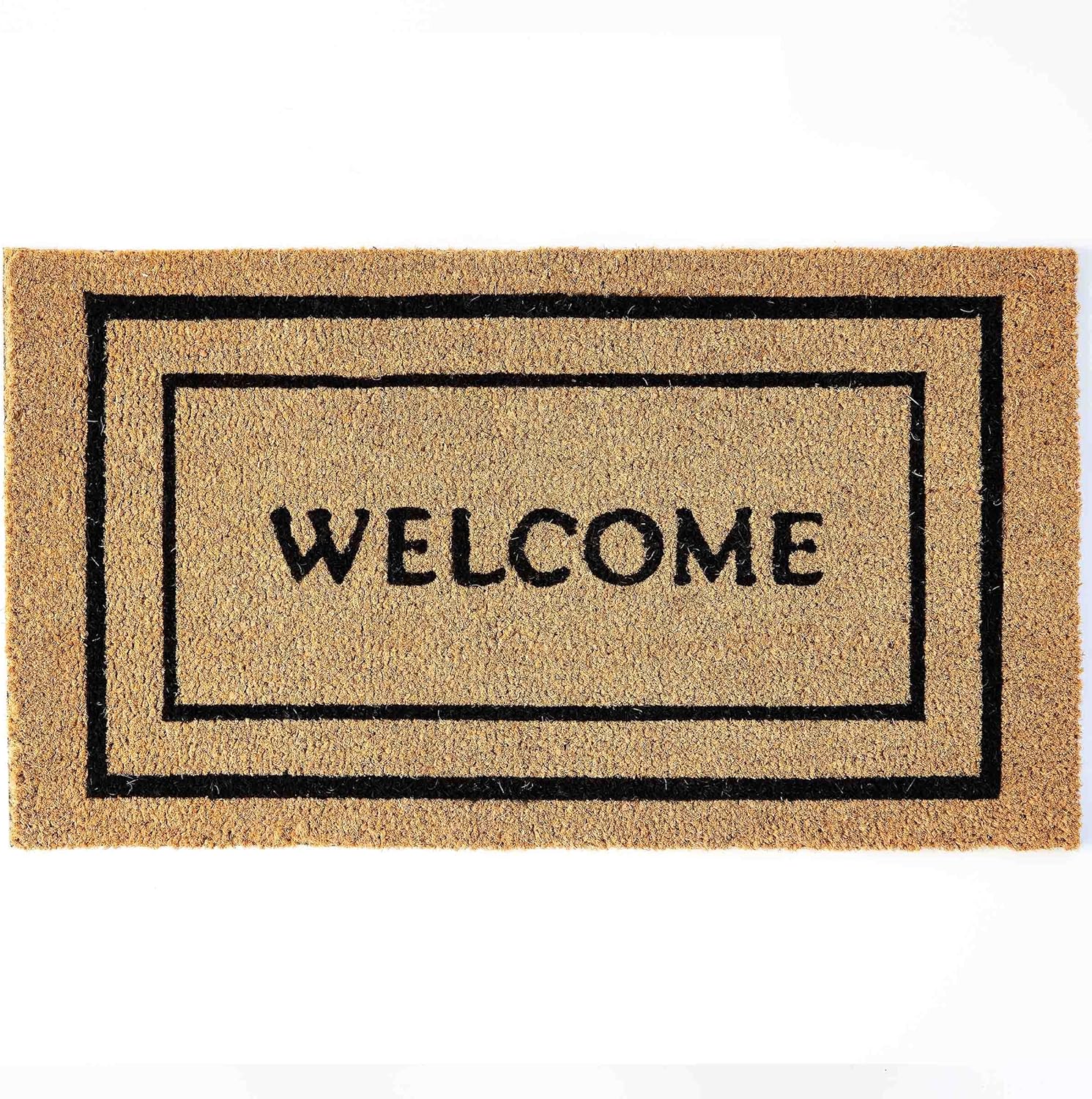 KANKUN Coco Coir Door Mat with Heavy Duty Backing, Welcome Doormat (17" x 30"), Doormat Entrance (Double Box)
