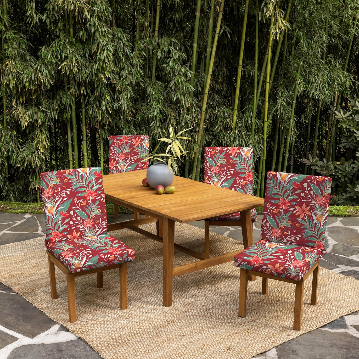 Arden earthFIBER Outdoor Dining Chair Cushion, 20 x 20, Rain-Proof, Fade Resistant, Luau Red Tropical Floral