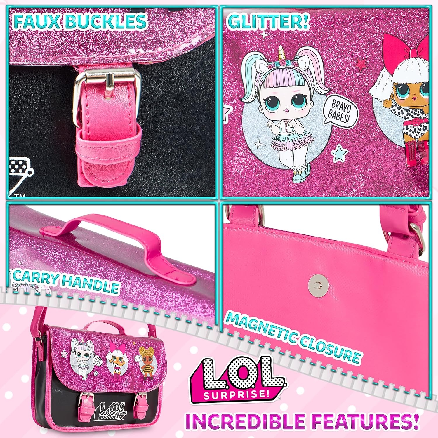 L.O.L. Surprise! Girls Handbag - Kids Crossbody Shoulder Bag Adjustable Strap - LOL Gifts for Girls