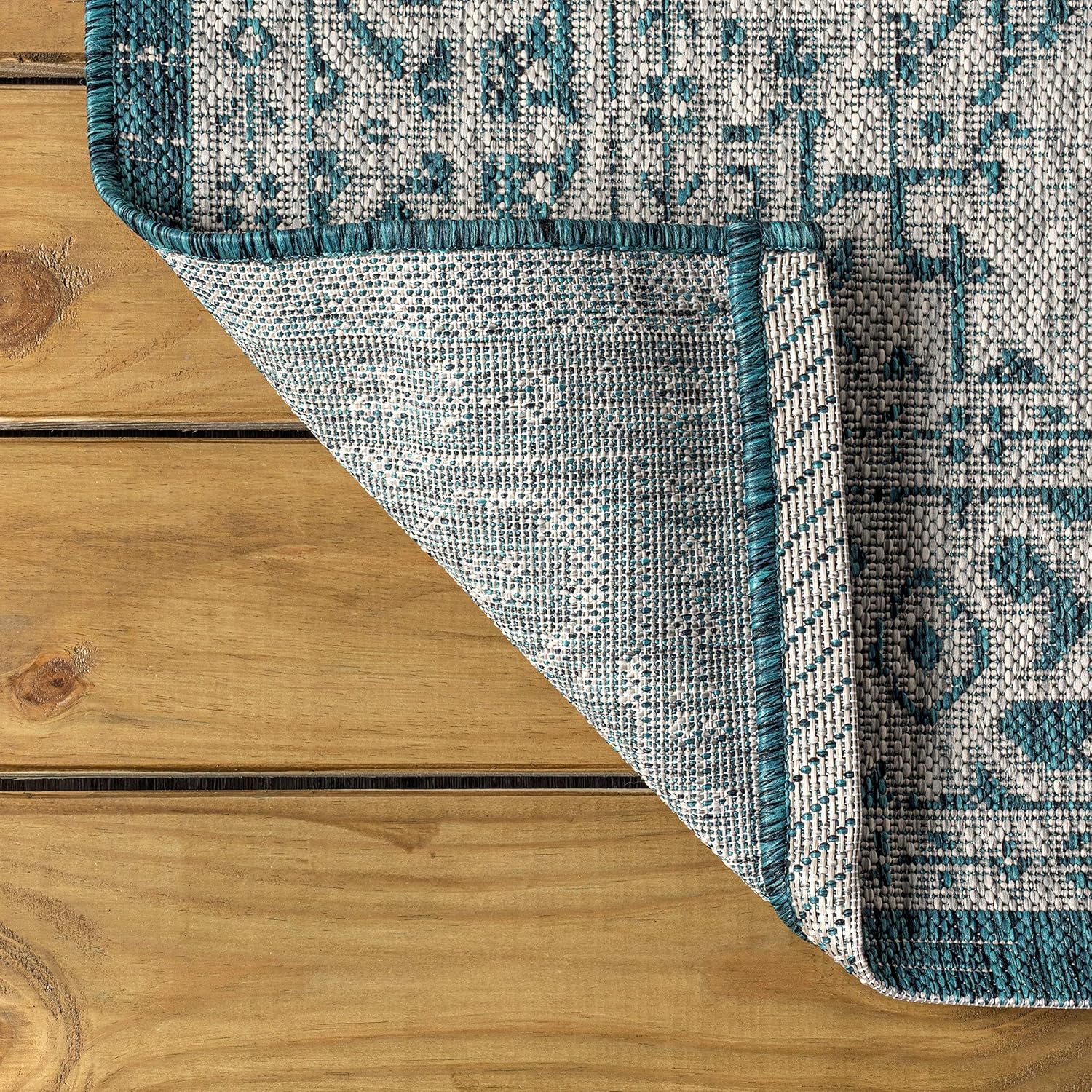JONATHAN Y Medallion Weave Indoor Outdoor Area Rug 8X10 Teal Blue/Gray, Sinjuri Textured for Backyard, Patio, Porch, Easy-Cleaning, High Traffic, Pet-Friendly, Non-Shedding (SMB101C-8)