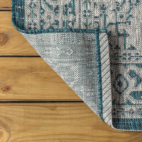 JONATHAN Y Medallion Weave Indoor Outdoor Area Rug 8X10 Teal Blue/Gray, Sinjuri Textured for Backyard, Patio, Porch, Easy-Cleaning, High Traffic, Pet-Friendly, Non-Shedding (SMB101C-8)