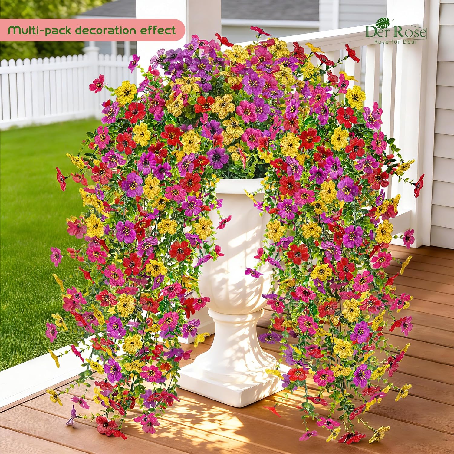 Der Rose UV Resistant Artificial Hanging Flowers for Outdoors, 2Pcs Silk Fake Dasiy Faux Hanging Flowers for Outdoor Planter Porch Balcony Yard Decor