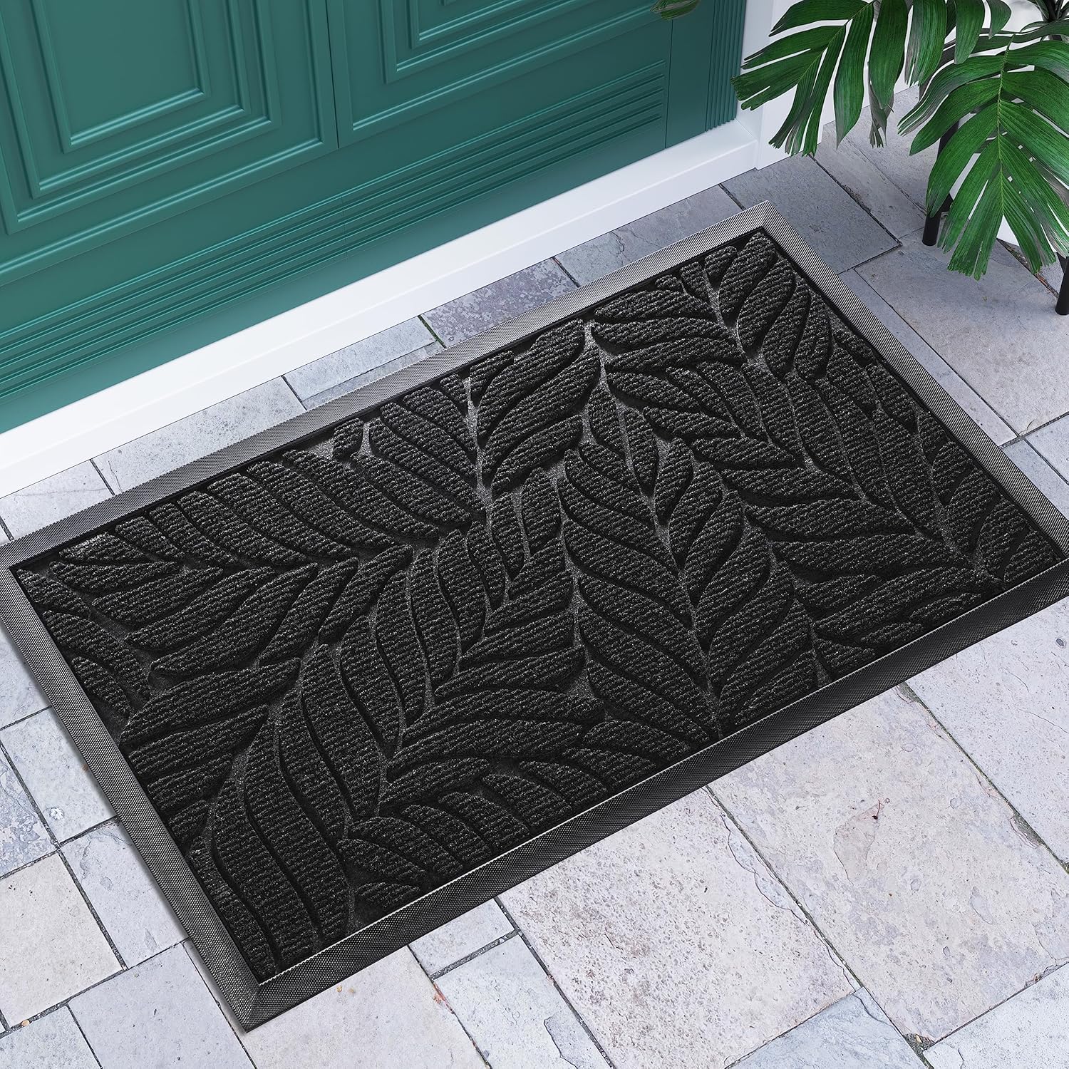 Yimobra Leaf Pattern Door Mat, 36 x 24 in, Black