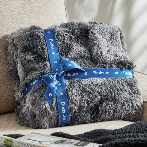 Bedsure Fluffy Throw Blanket Gifts for Women Men, Soft Fleece Sherpa Cozy Fuzzy Plush Warm Minky Thick Faux Fur Throw for Couch, Bed, Home Living Room Decor Valentines Blanket Gifts for Her Him, Grey