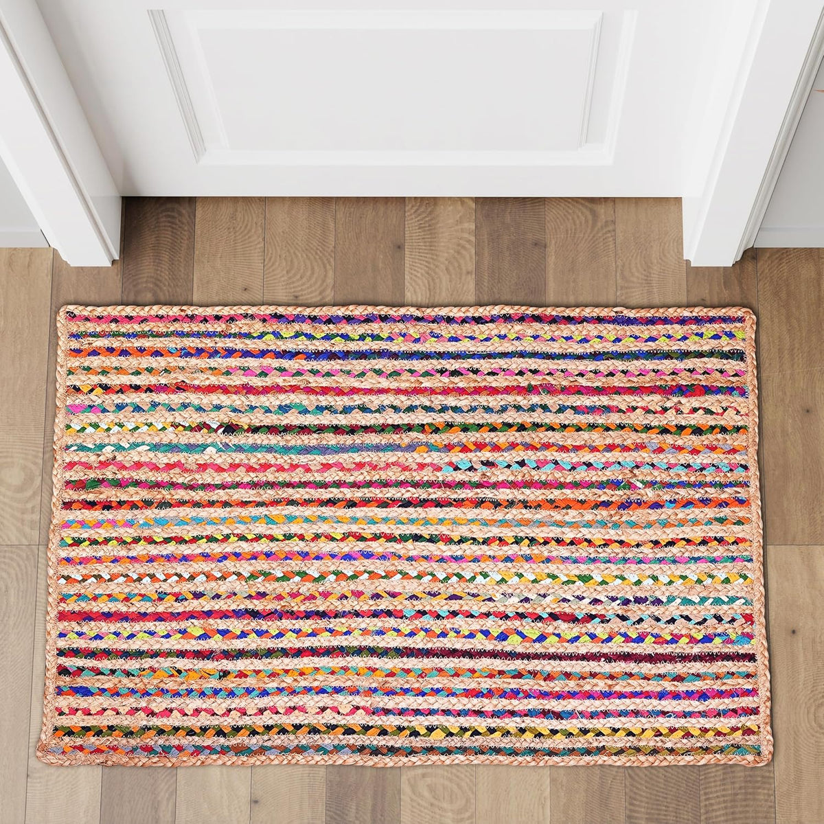 Hausattire Jute Cotton Braided Kitchen Rug 2x3 Feet - Multi Color